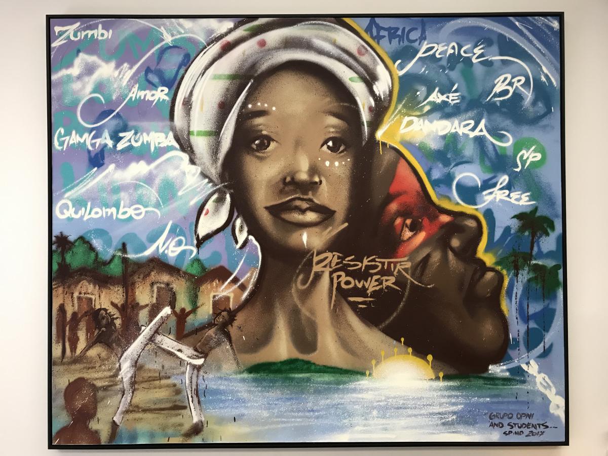 Artwork by Grupo Opni and History Students installed in Hebert Hall